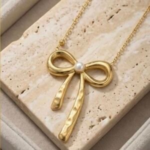 Bow 18k Gold-Plated Necklace with Pearl Accent for Women