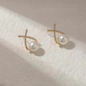 Cross Pearl Stud Earrings