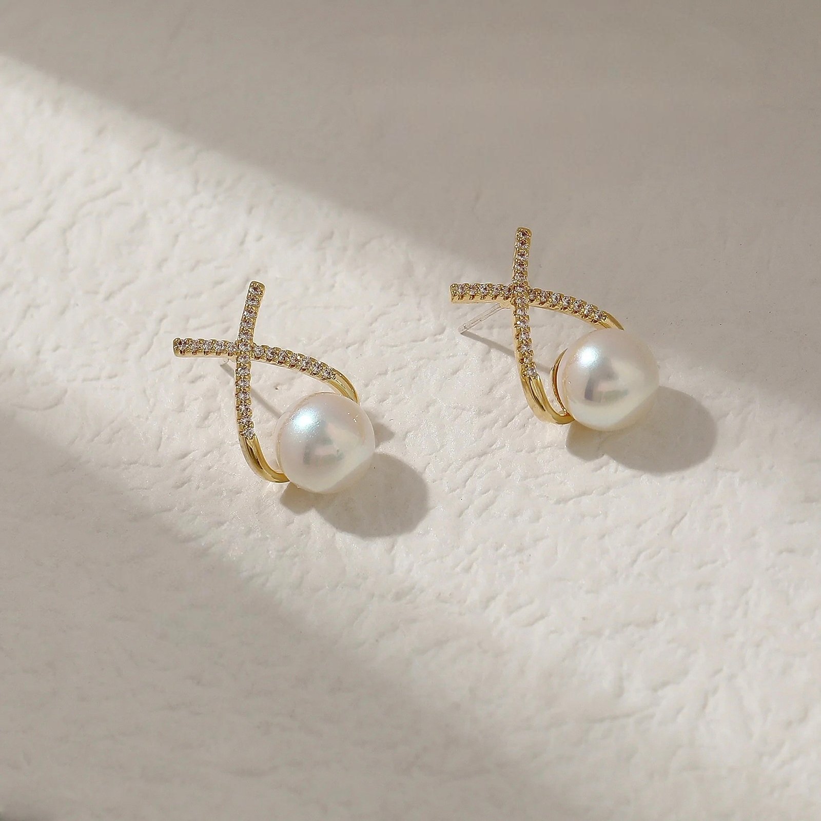 Cross Pearl Stud Earrings