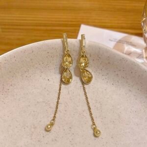 Elegant Gold Teardrop Crystal Drop Earrings