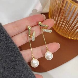 Elegant Pearl Drop with Diamond Leaf Earrings