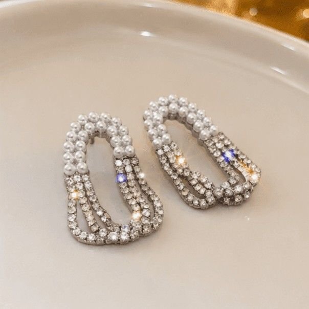 Luxury Double Loop American Diamond Stud Earrings - Image 2