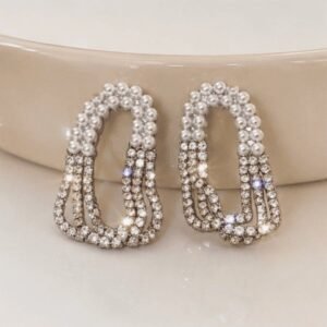 Luxury Double Loop American Diamond Stud Earrings