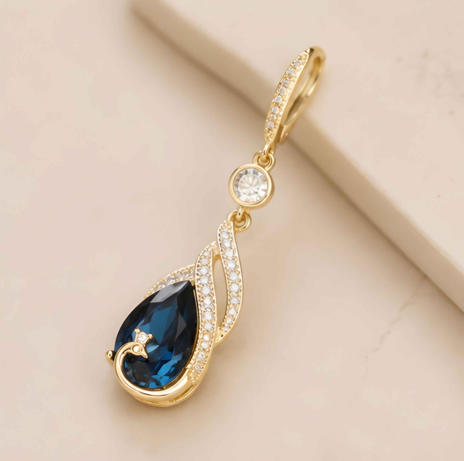 Royal Peacock Sapphire Drop Earrings - Image 2