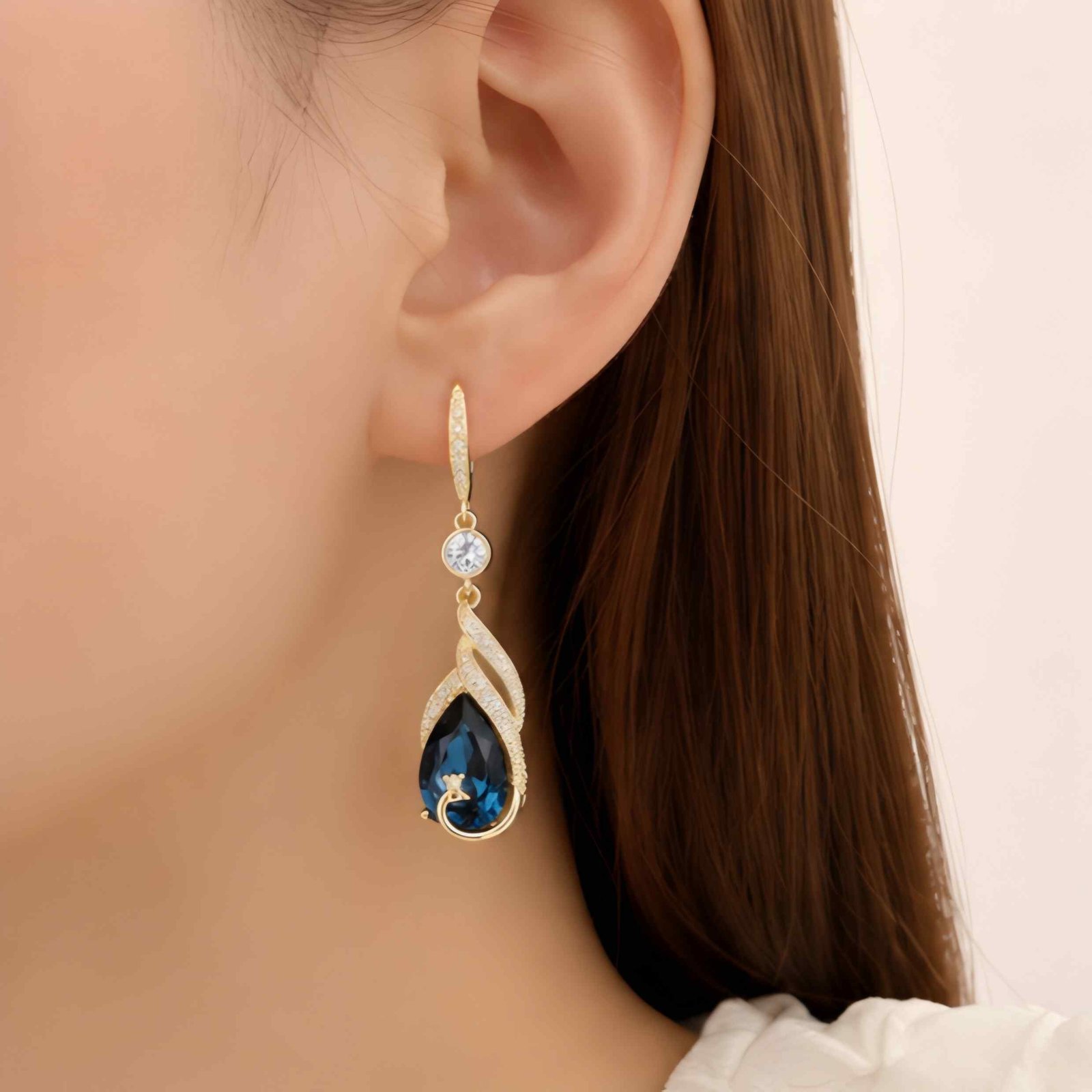 Royal Peacock Sapphire Drop Earrings - Image 3