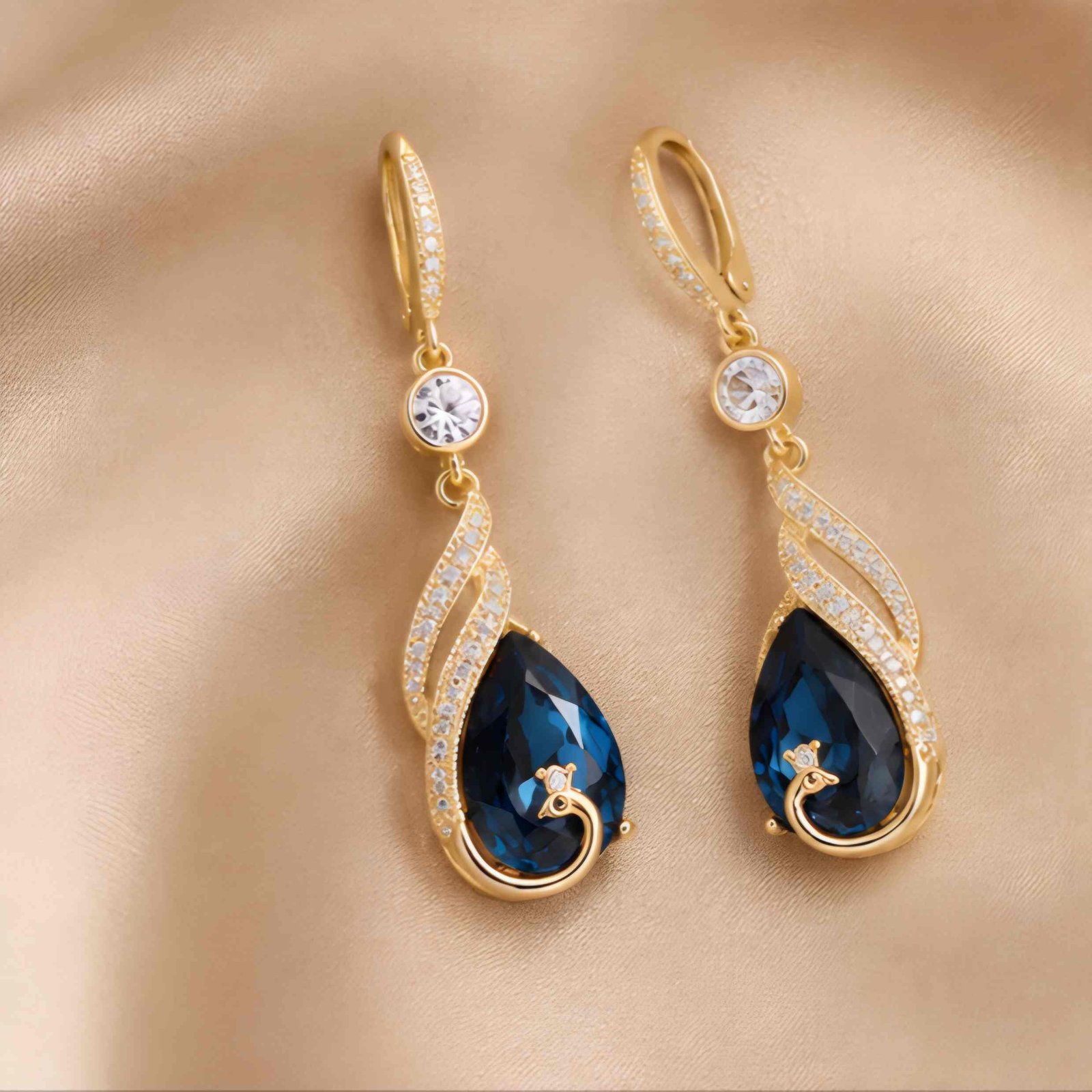Royal Peacock Sapphire Drop Earrings - Image 4