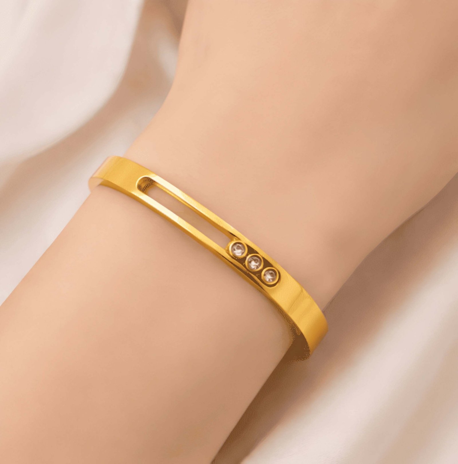 Floating Crystal Track Cuff | Oval shape Bangle - Image 2